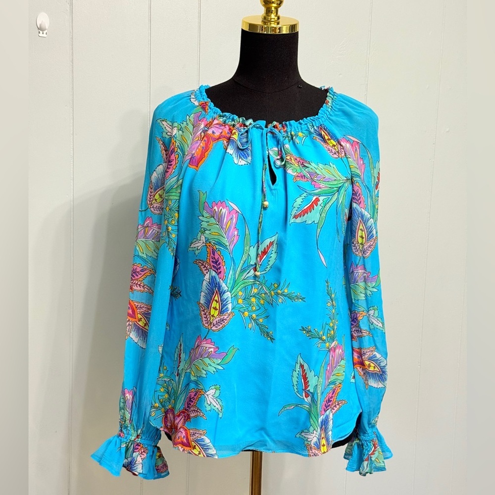 #14) Hale Bob Vibrant Blue Floral Blouse